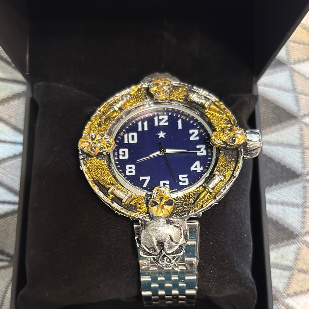 Silver and Gold Watch with Blue Dial